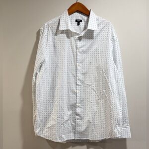 Express Men's White and Blue Patterned‎ Slim Button Down Shirt Size XL